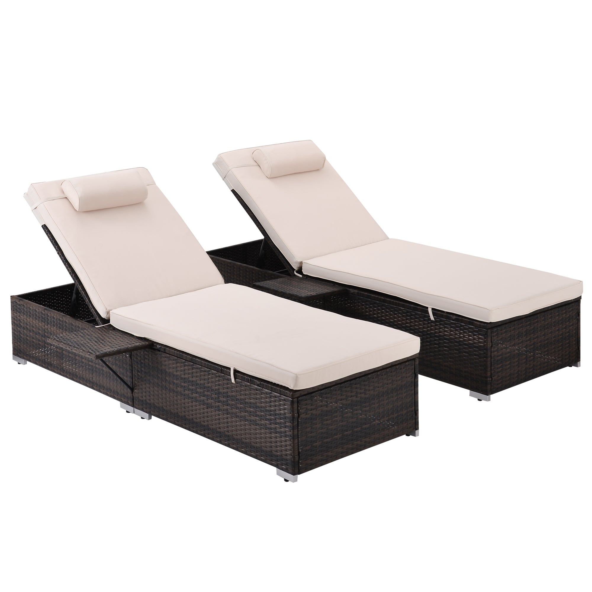 Outdoor 2 Patio Recliner Chairs with Side Table