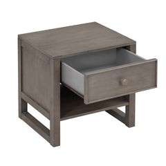 Wooden Nightstand with a Drawer and an Open Storage - Antique Gray