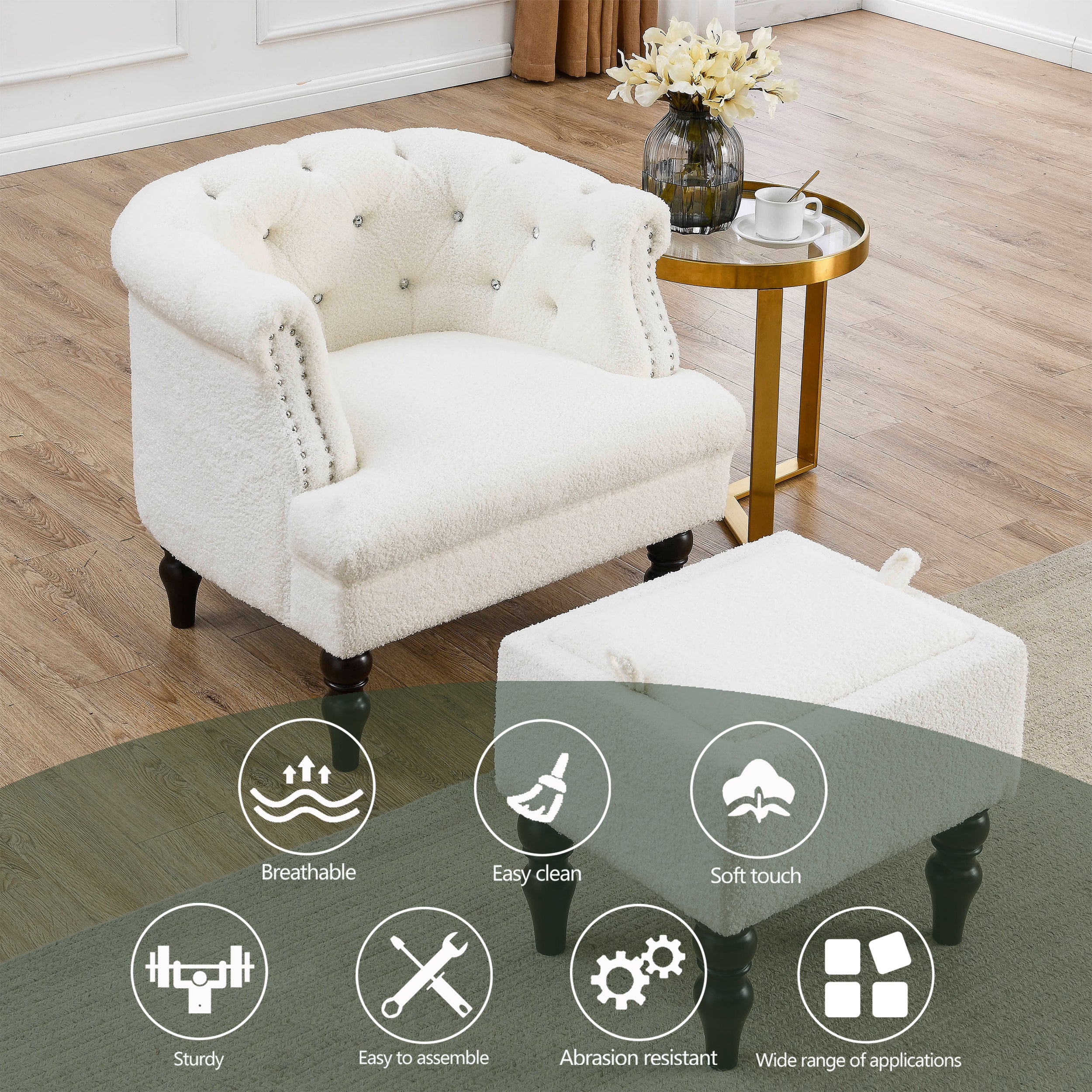 Solid Wood Legs, Tufted Chair for Reading or Lounging