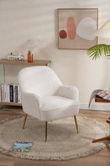 Modern Soft White Teddy Fabric Ergonomics Accent Chair With Gold Legs And Adjustable Legs - Ivory