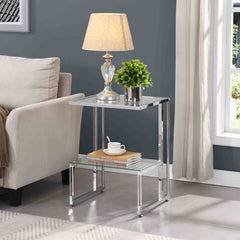 Silver Chrome Side Table, 2-Tier Acrylic Glass End Table