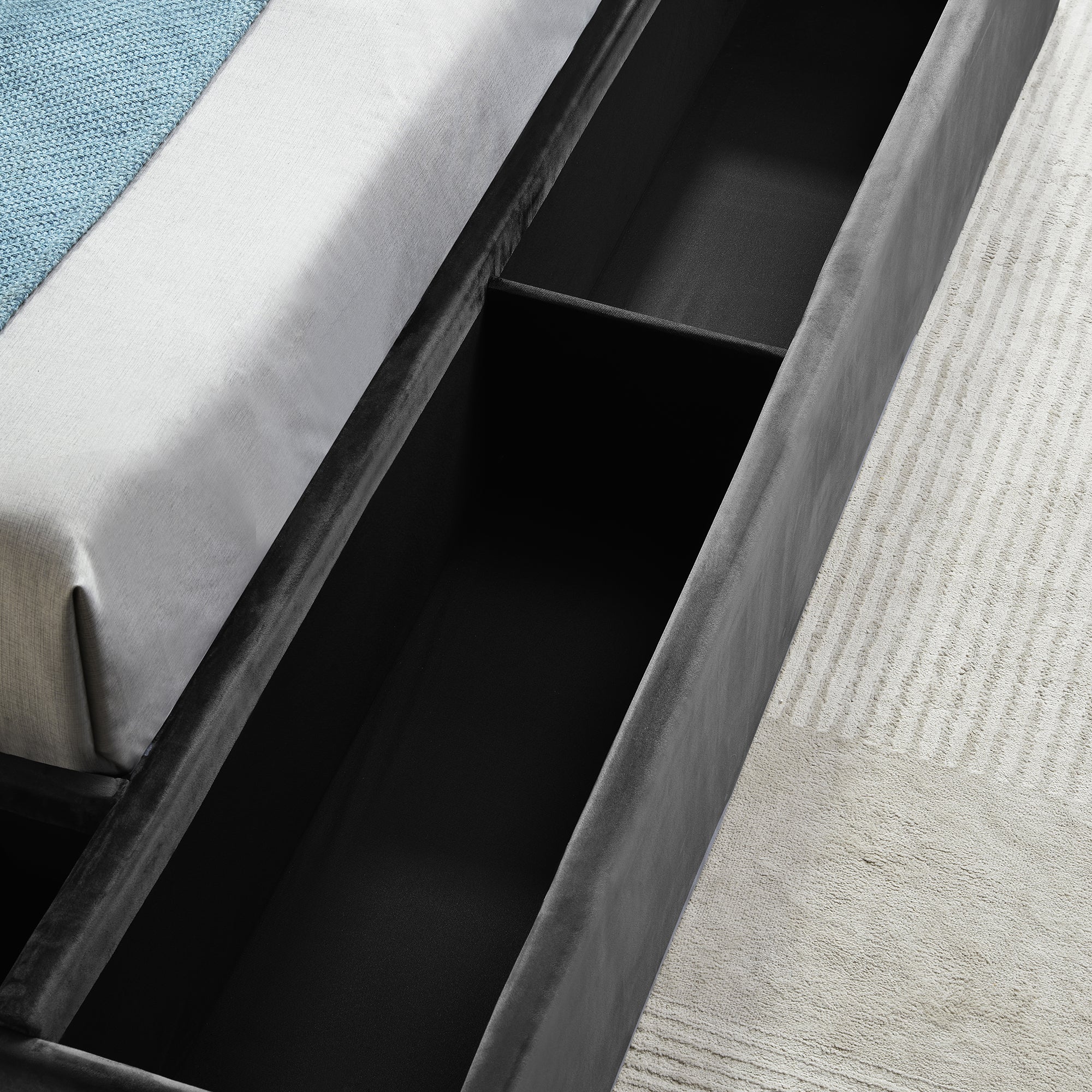 Queen Size with Storage Locker Deep Button Tufting Silver Metal Leg - Black