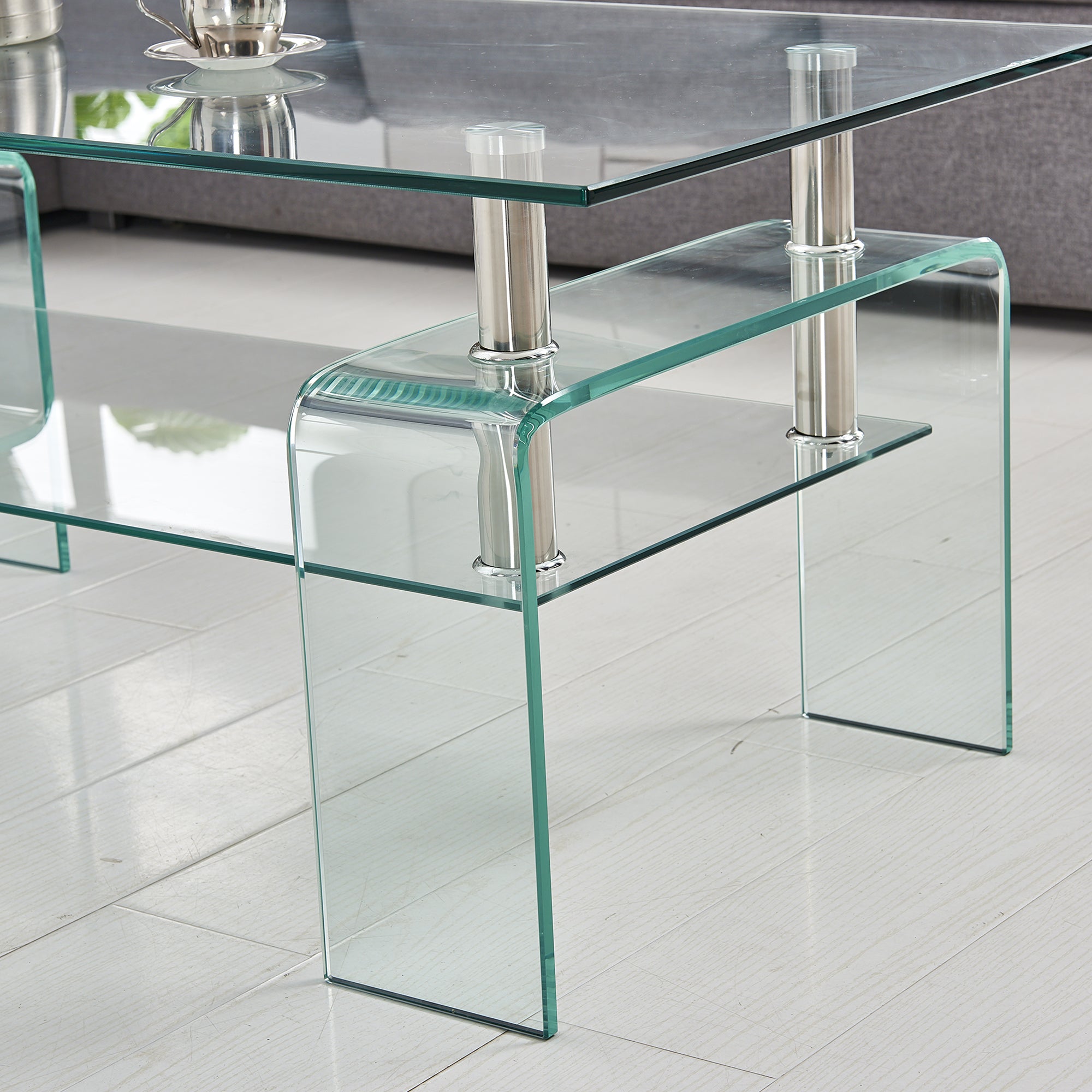 Modern Clear Glass Coffee Table- Tempered Glass