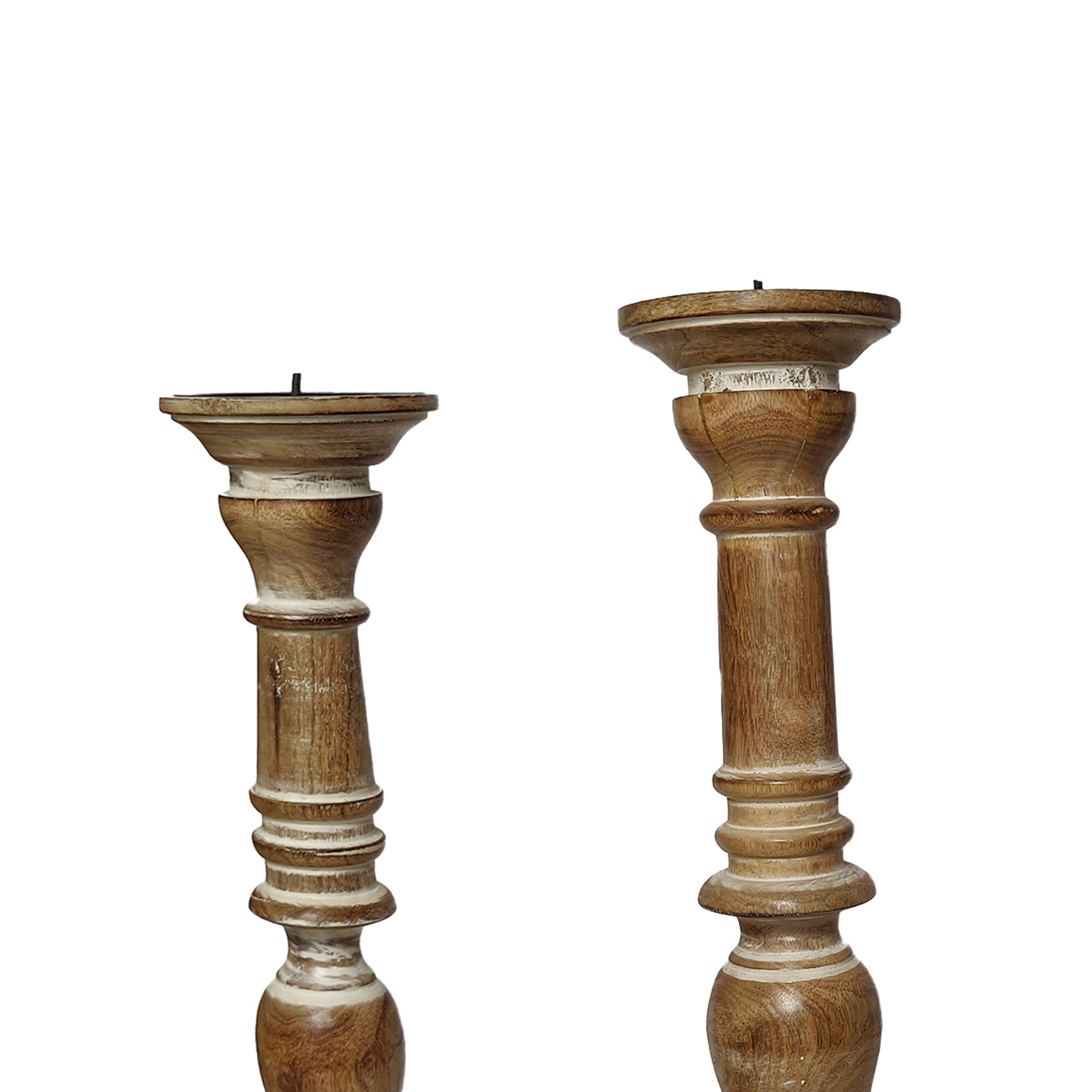 Handcrafted Distressed Wooden Candle Holder with Pedestal Body (Set of 3) - Brown