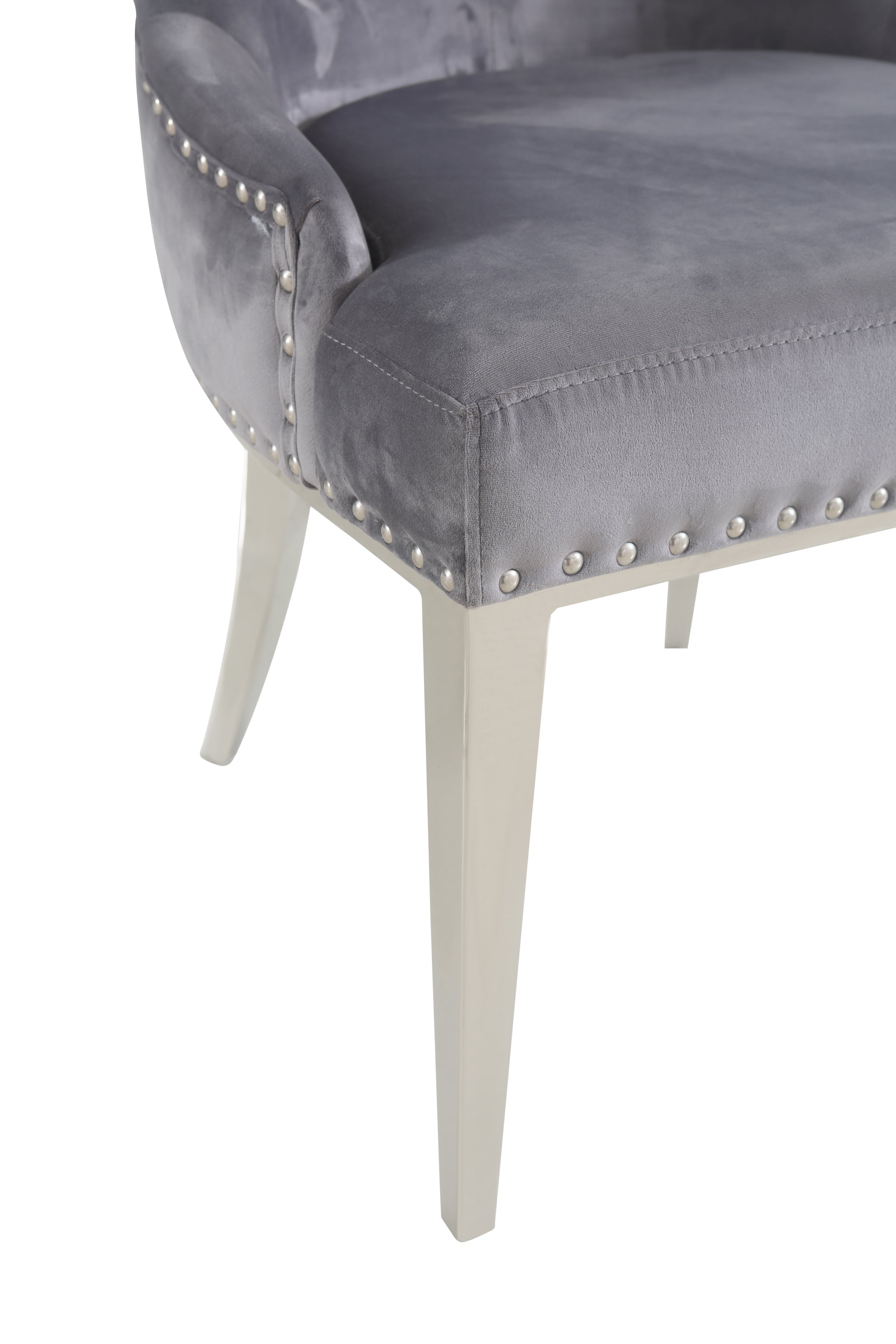 Contemporary Grey Velvet & Stainless Steel Dining Chair (Set of 2)
