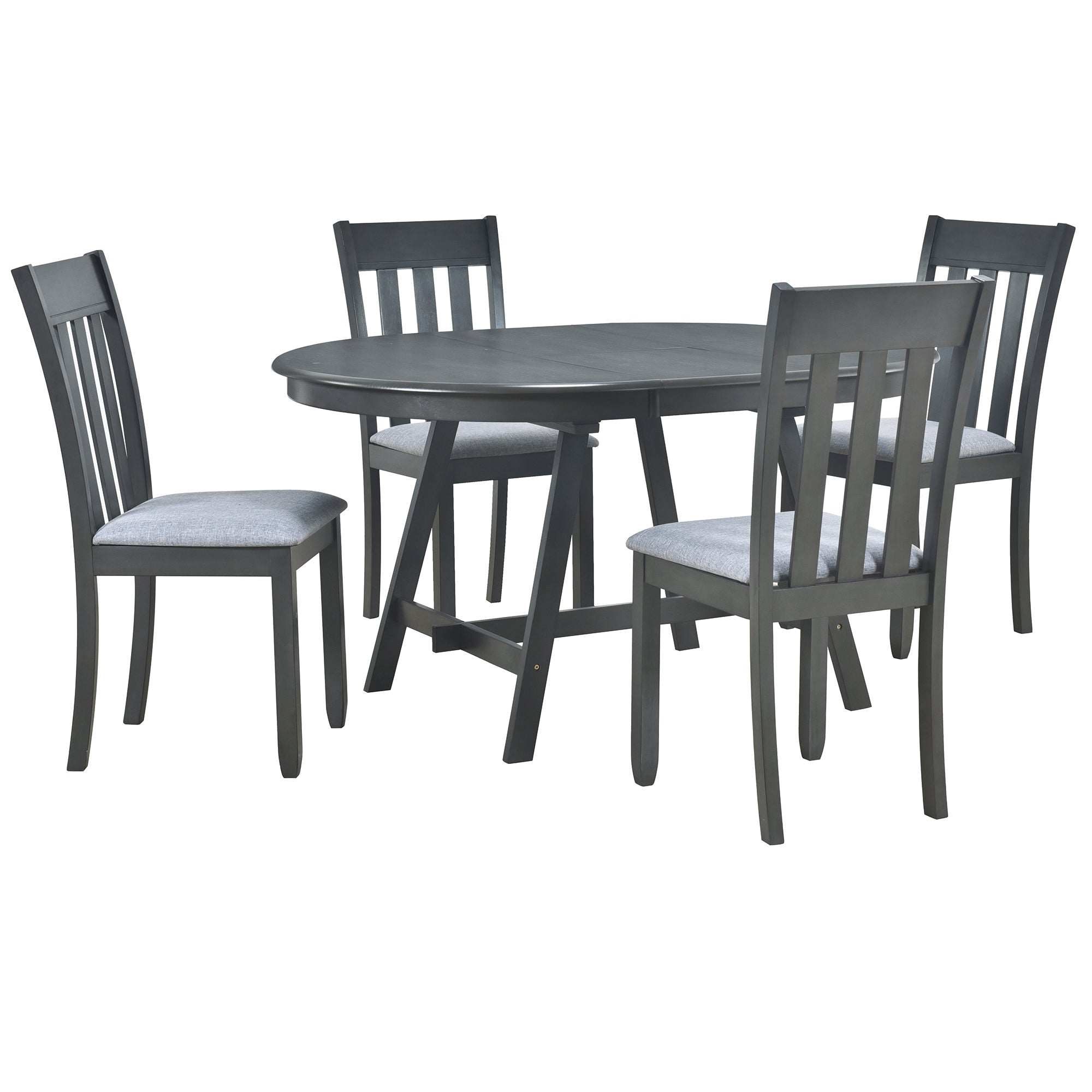 5-Piece Wood Dining Set Round Extendable Table with 4 Dining Chairs - Gray
