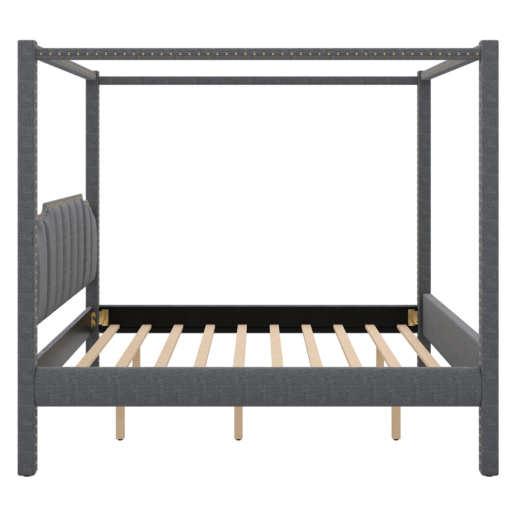 King Size Upholstery Canopy Platform Bed with Headboard - Gray