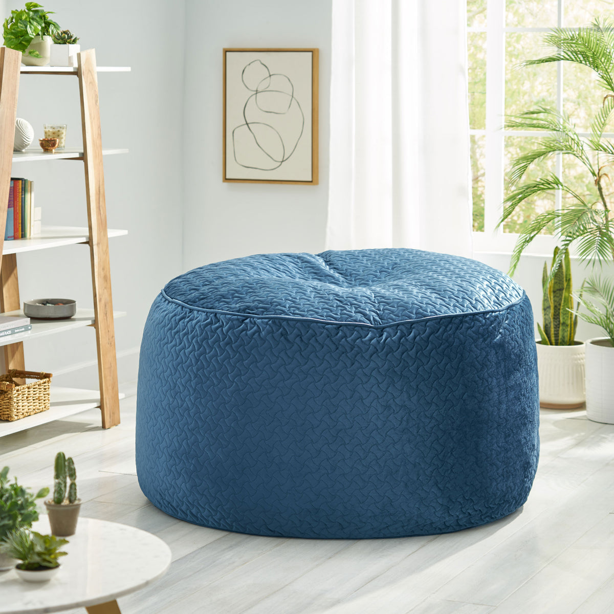 Arnside Glam 4 Foot Velvet Quilt Patterned Beanbag - Navy