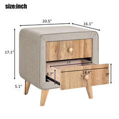 Upholstered Wooden Nightstand with 2 Drawers - Beige