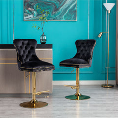 Modern Swivel Bar Stools Adjustable (Set of 2) - Chrome Golden Base/ Black
