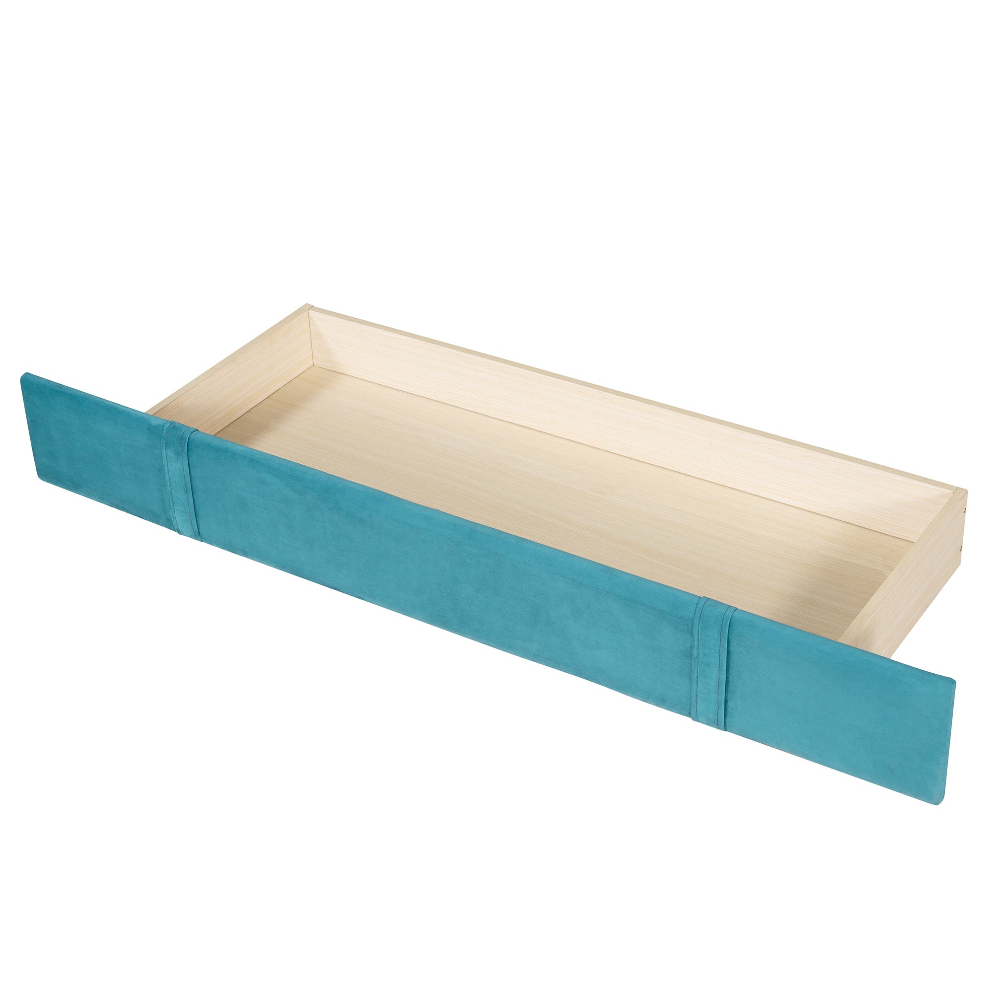 Queen Size Storage Bed Velvet Upholstered Platform Bed with Wingback Headboard and a Big Drawer - Blue