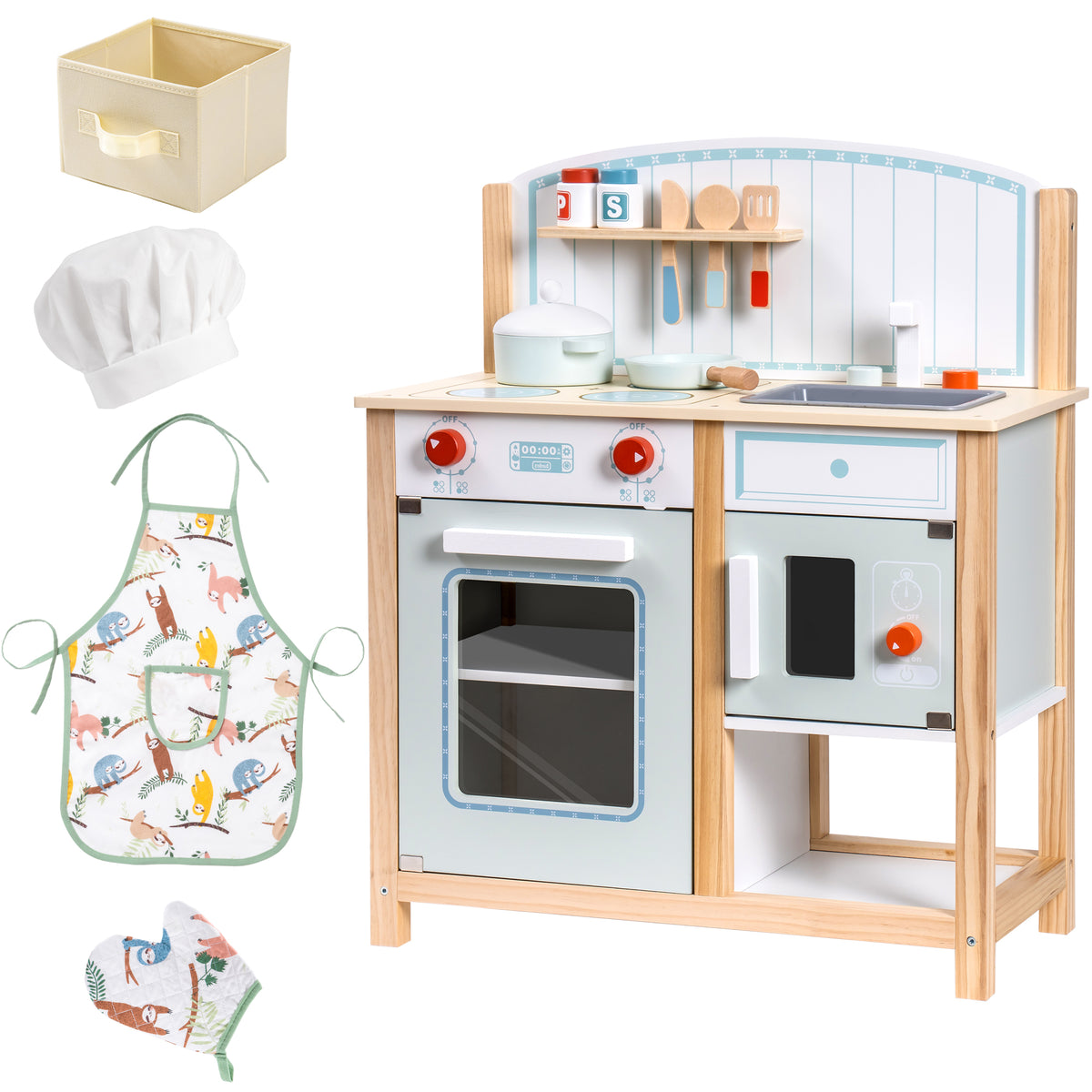 Modern Classic Wooden Pretend Play Kitchen Set for Kids Toddlers