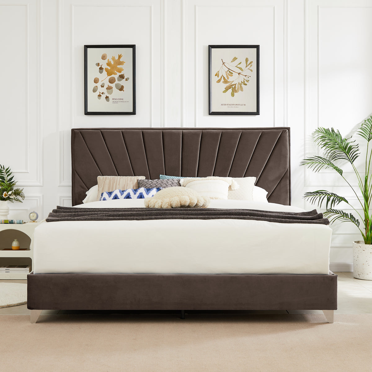 King Bed Beautiful Line Stripe Cushion Headboard - Brown