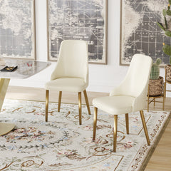 Modern Dining Chairs With Solid Wood Metal Legs (Set of 2) - White