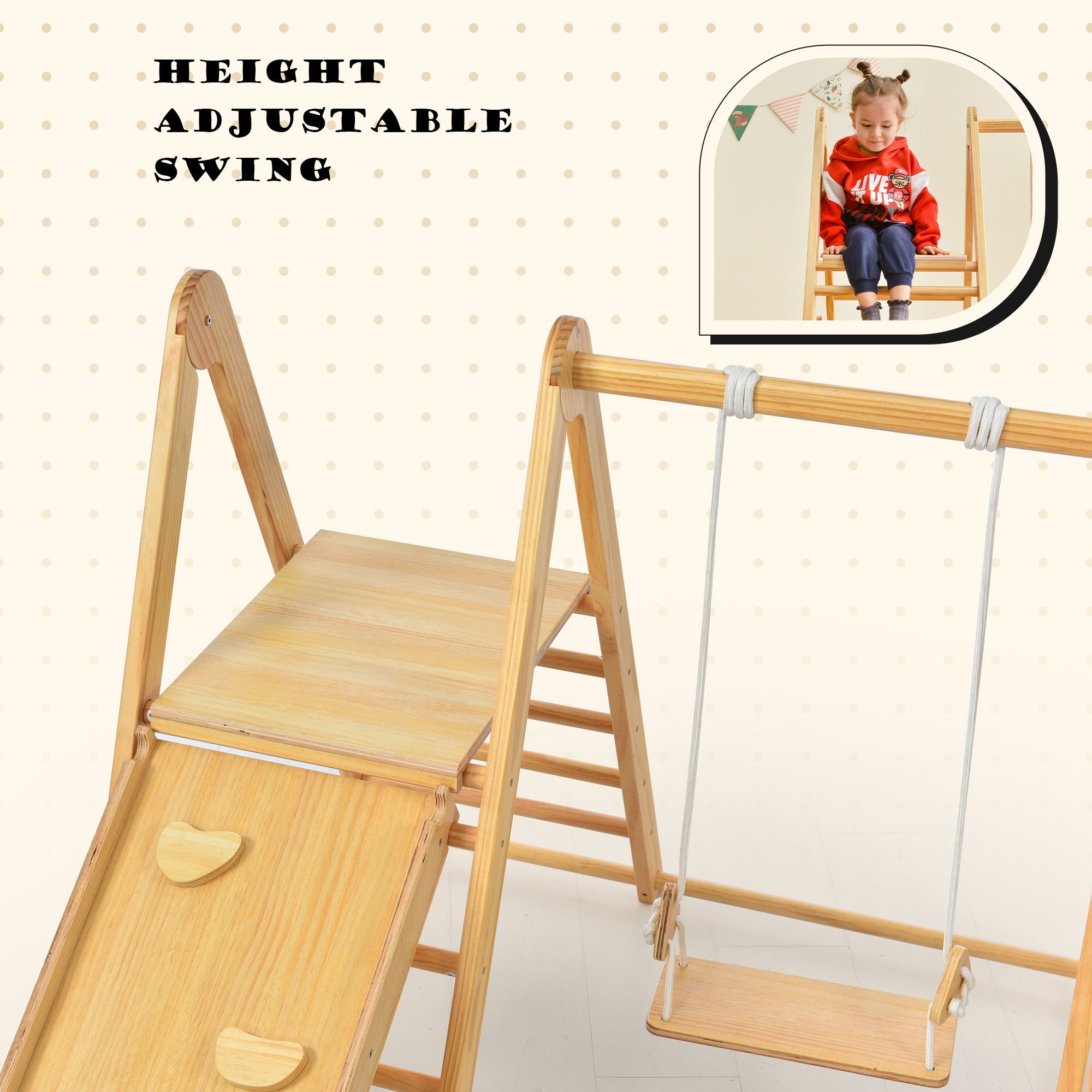 Wooden Swing and Slide Set Indoor Foldable Climbing Playground Play set for Kids/Toddlers