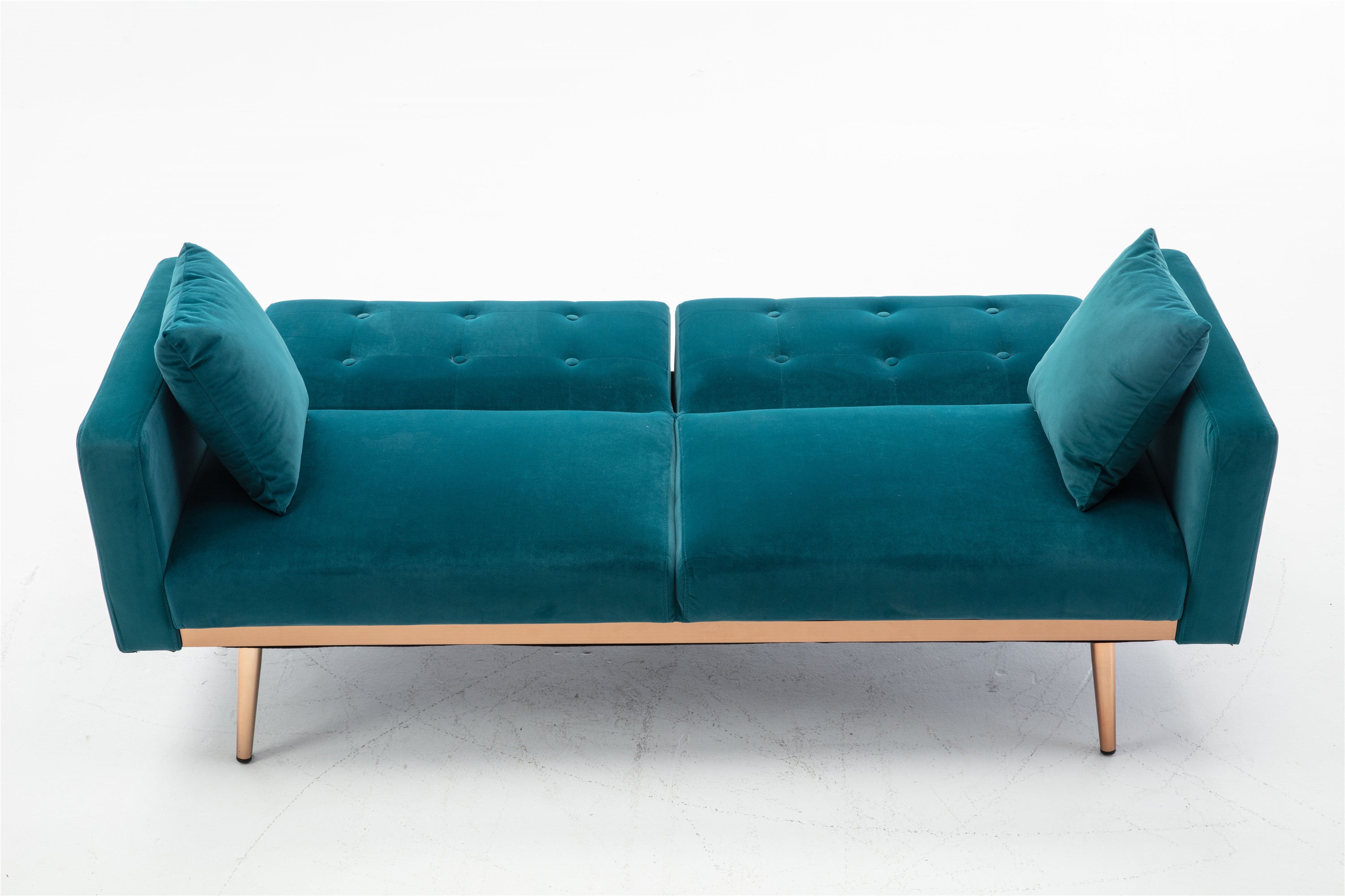 Loveseat Sofa with Rose Gold Metal Feet and Teal Velvet