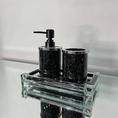 Ambrose Exquisite 3 Piece Soap Dispenser and Toothbrush Holder with Tray - Black