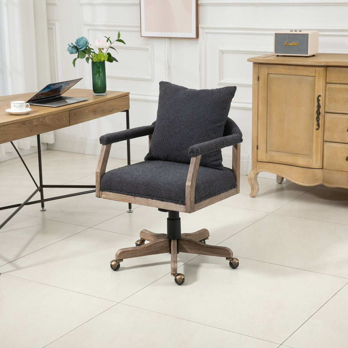 Chair Office Chair Adjustable Swivel Chair Fabric Seat Home Study Chair - Black