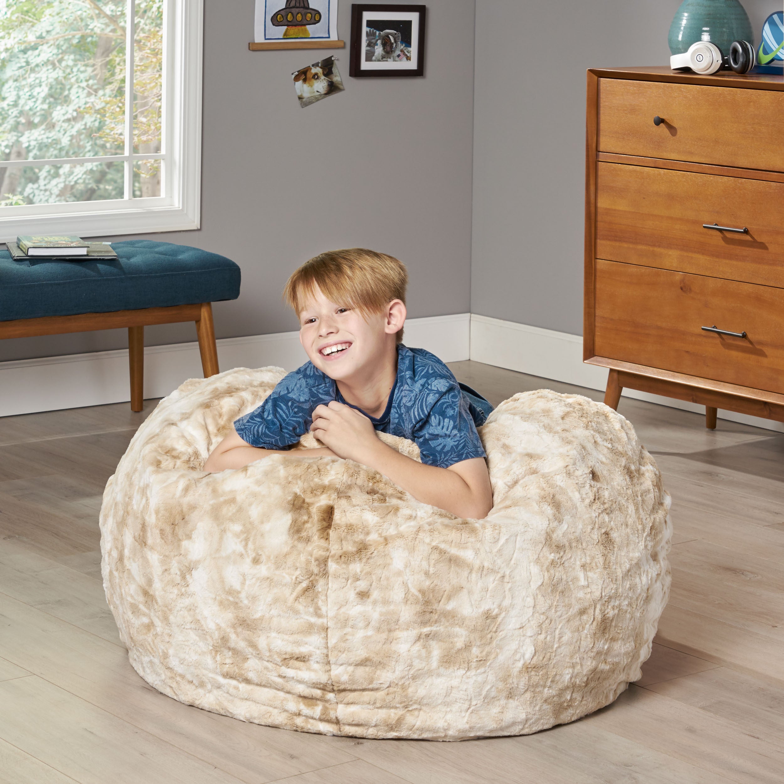 Modern Glam Shag Fur 3 Foot Bean Bag - Bengal Beige