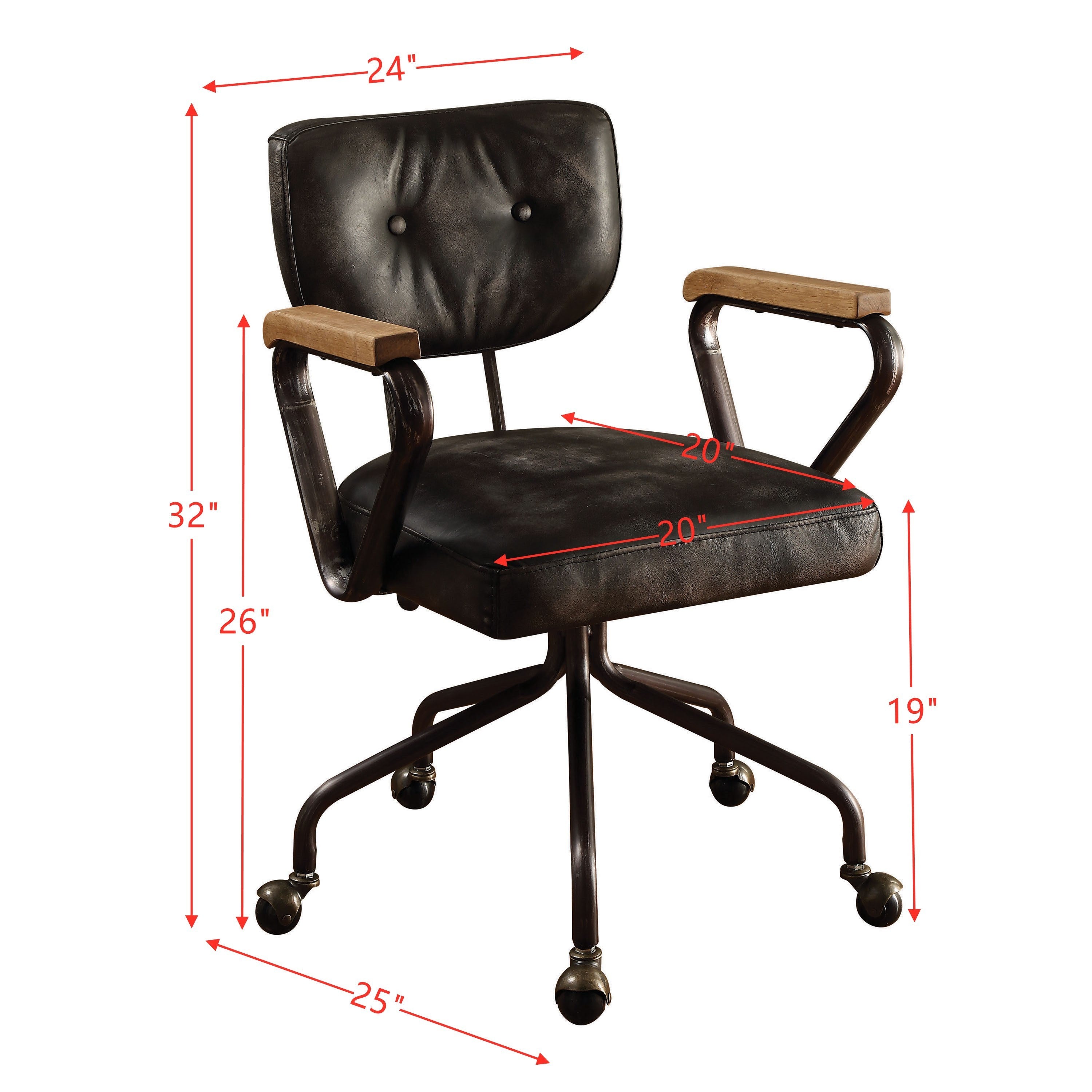 Vintage Office Chair, Top Grain Leather - Black