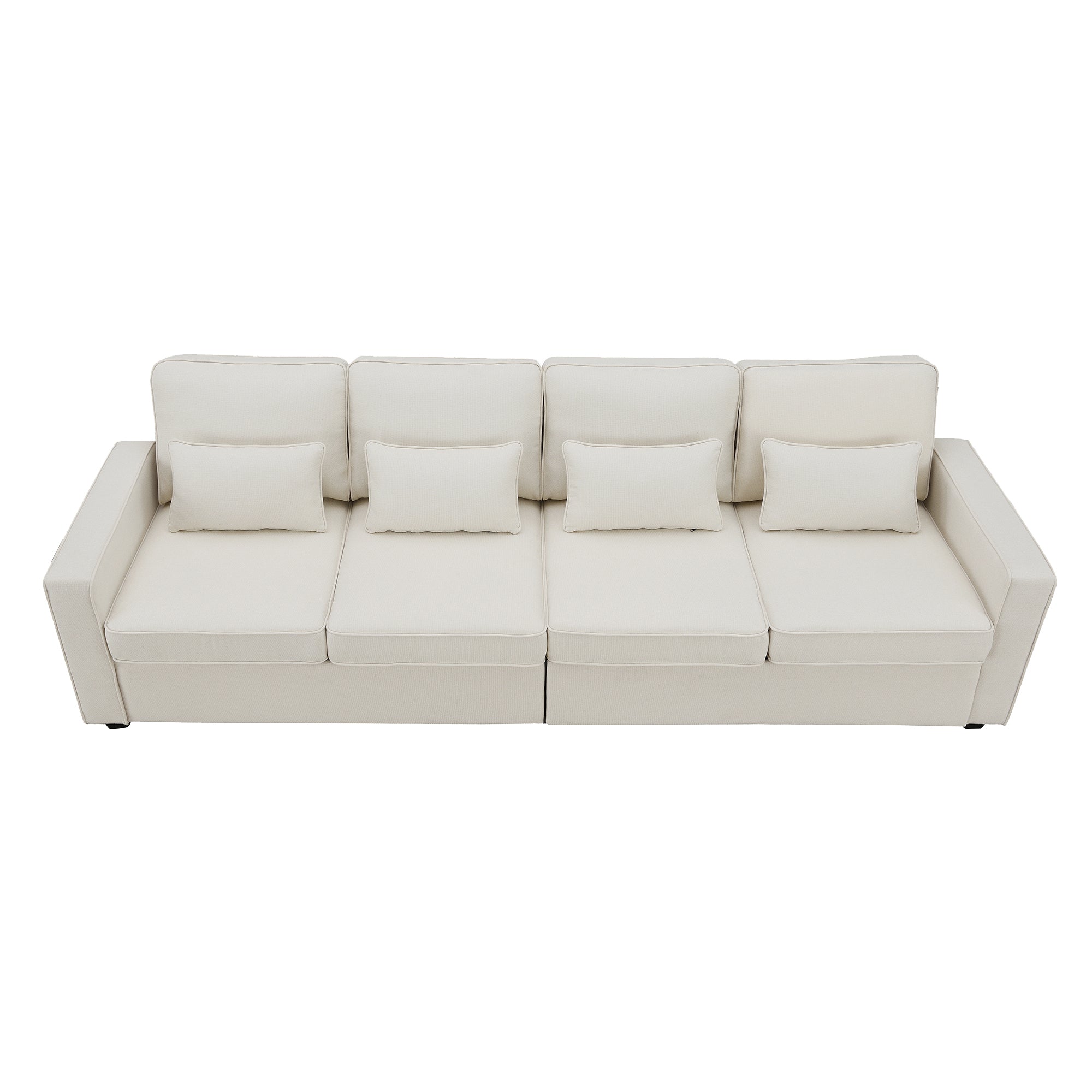 104" 4-Seater Modern Linen Fabric Sofa with Armrest Pockets and 4 Pillows,Minimalist Style Couch - Beige