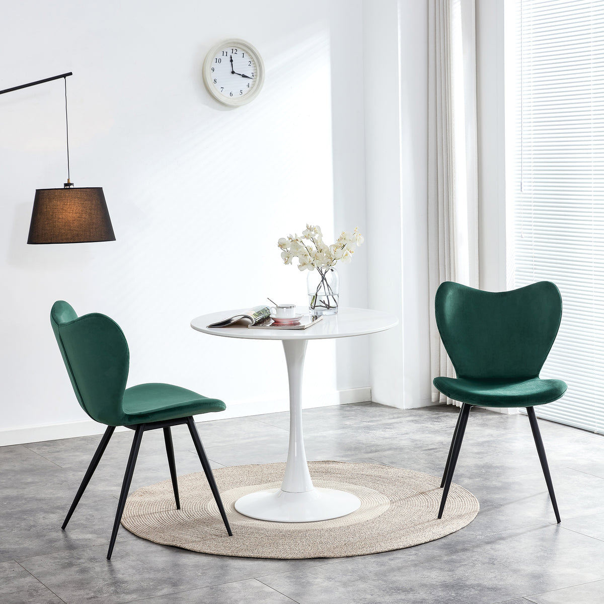 Modern Velvet Dining Chairs with Metal Legs (Set of 2) - Green