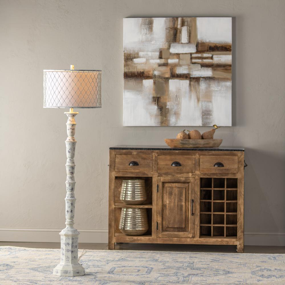 Whitewash Hand-Finished Floor Lamp, Linen Hardback Drum Shade