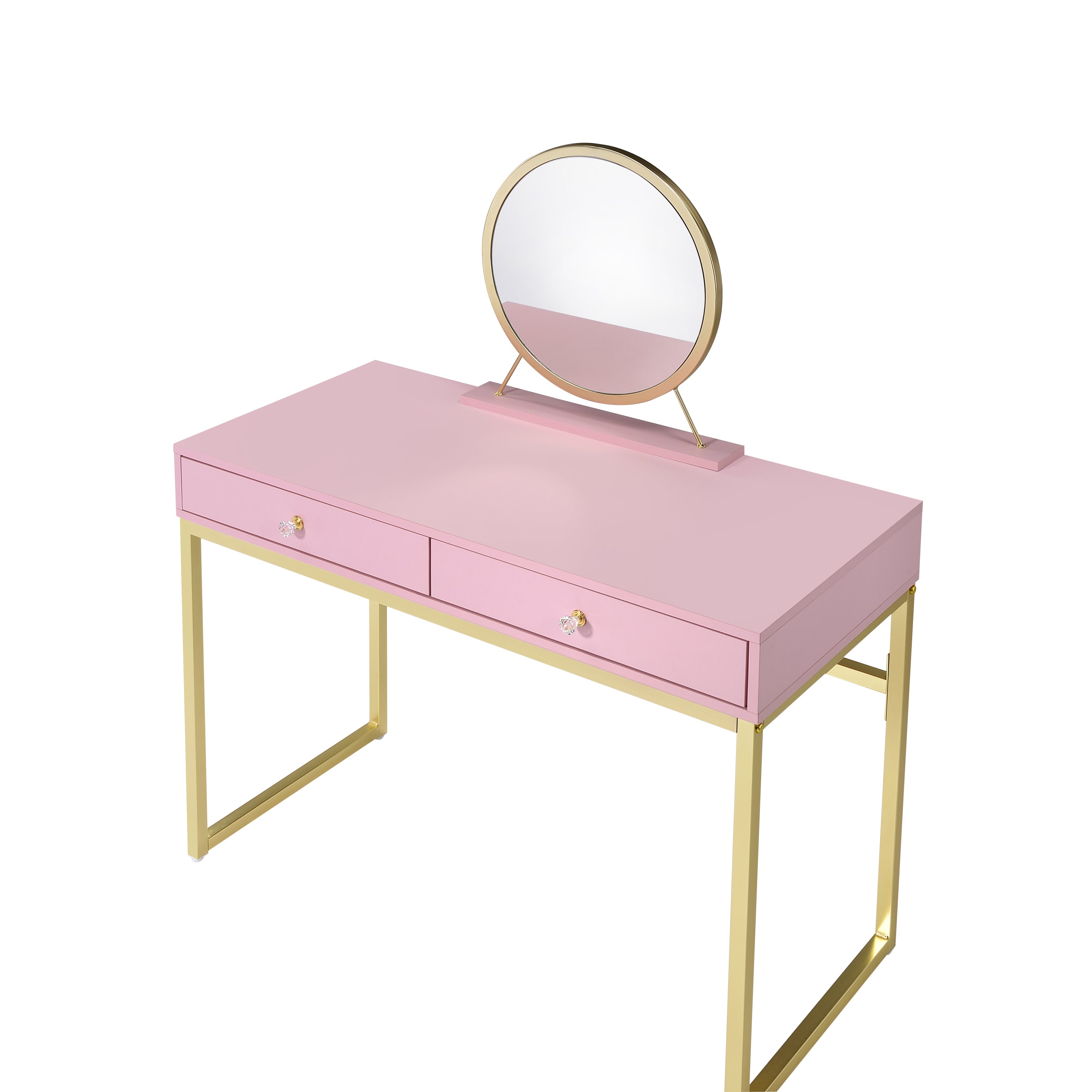 Vanity Desk w/Mirror & Jewelry Tray - Pink & Gold Finish