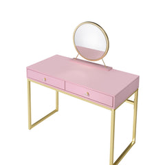 Vanity Desk w/Mirror & Jewelry Tray - Pink & Gold Finish