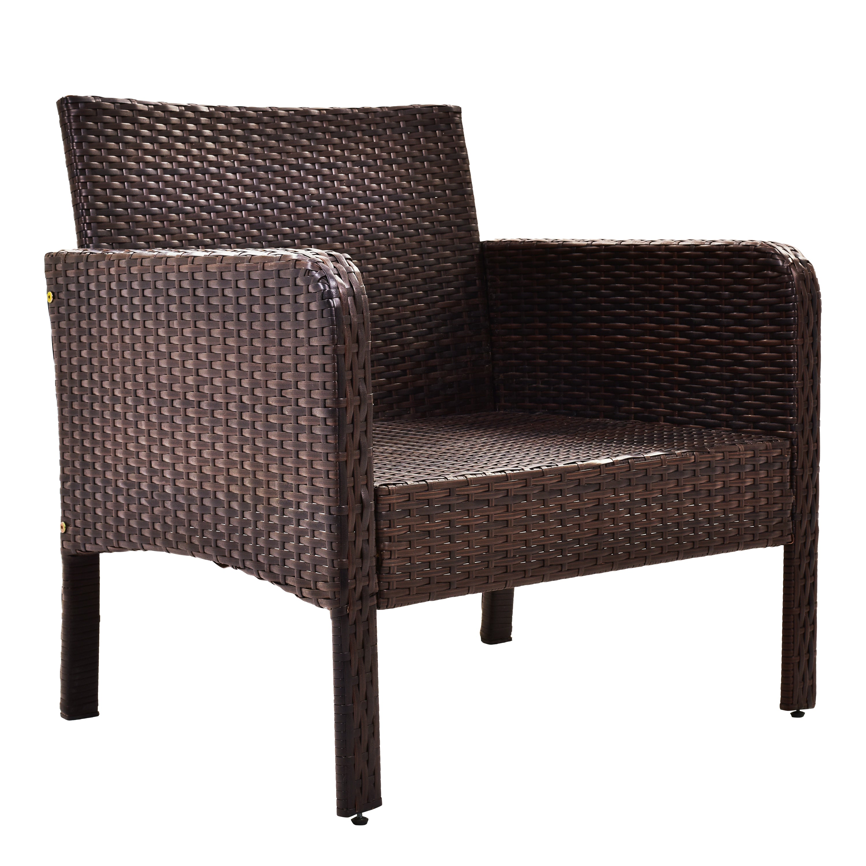 6-Piece Outdoor Patio Rattan Sofa Set with Removable Cushions and Glass Tea Table - Brown Wicker+Blue Cushion