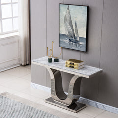 Modern Rectangular Marble Console Table Stainless Steel Base with Silver Mirrored Finish