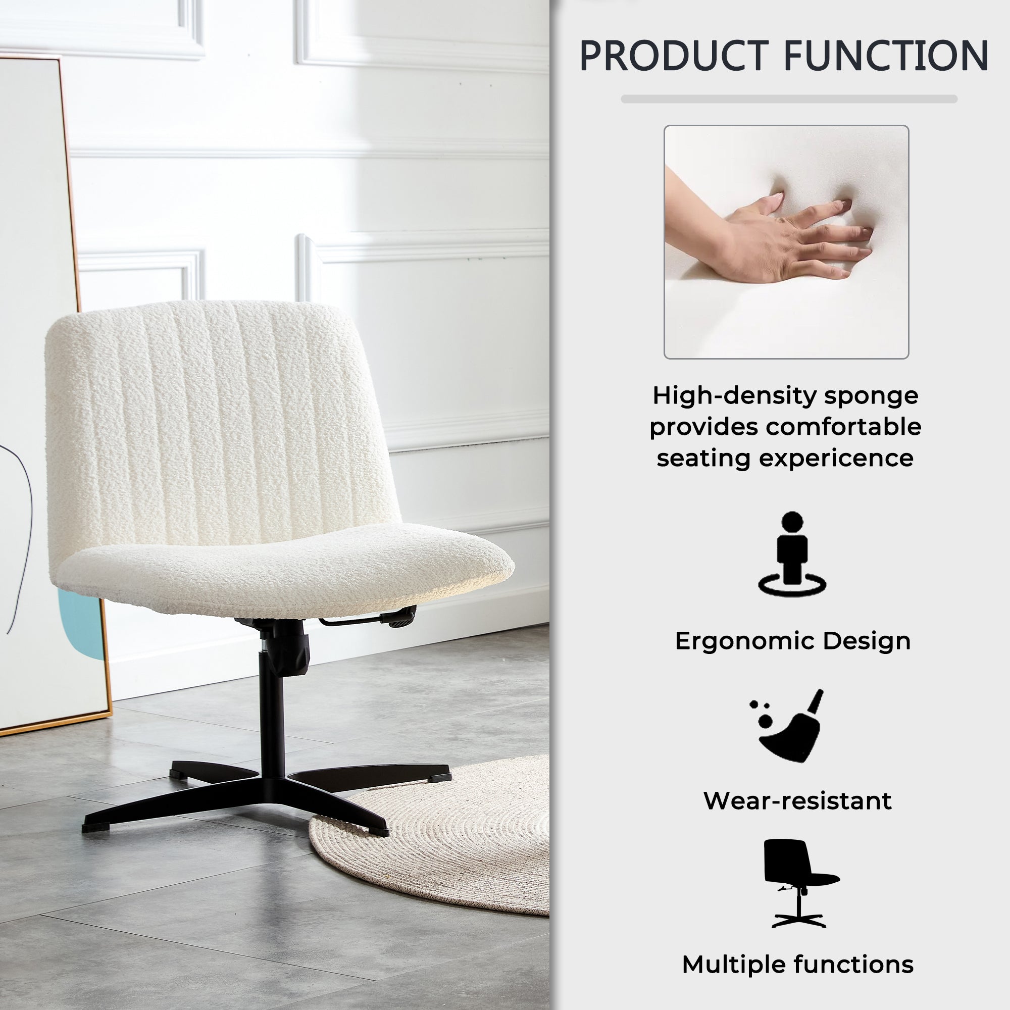 MAICOSY Swivel Home Office Desk Chairs Armless Adjustable 360 Velvet White Chair