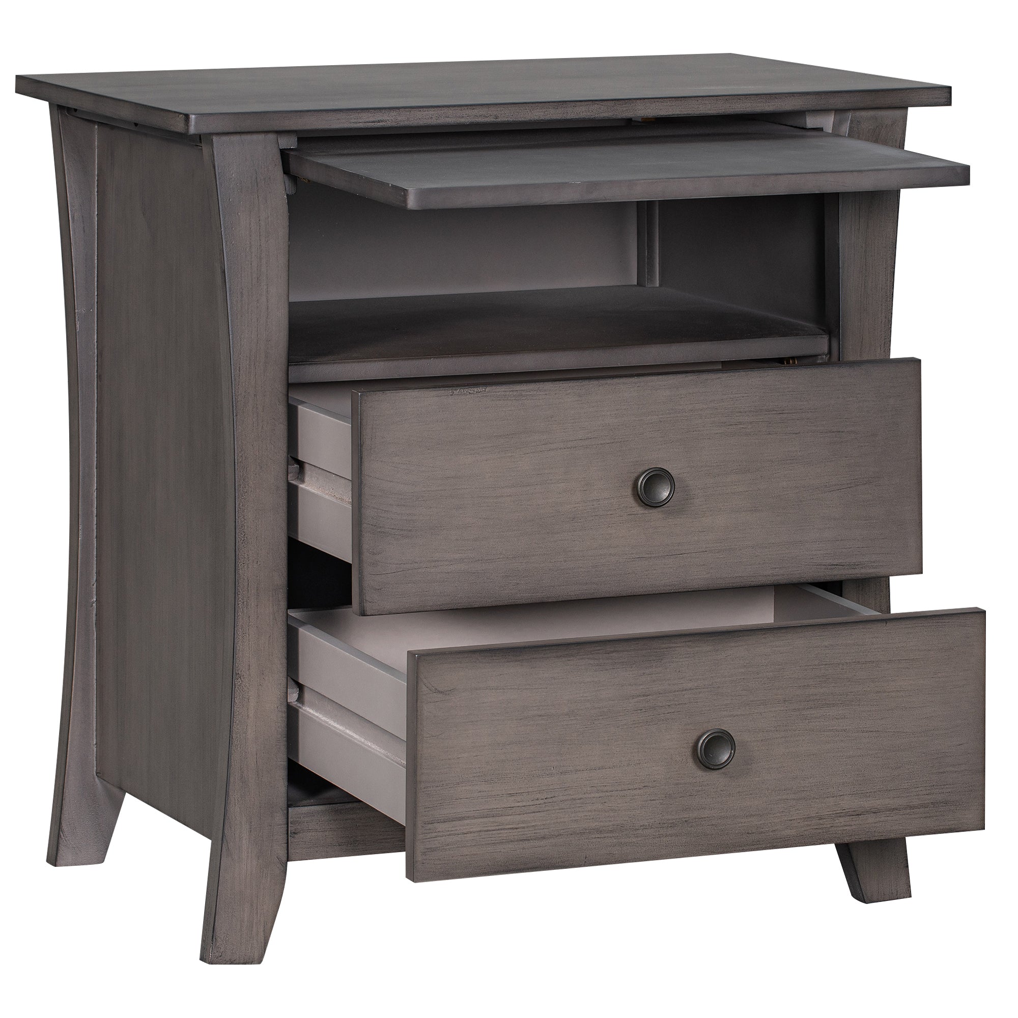 Multifunctional Storage Nightstand with 2 Drawers and an open cabinet - Grey
