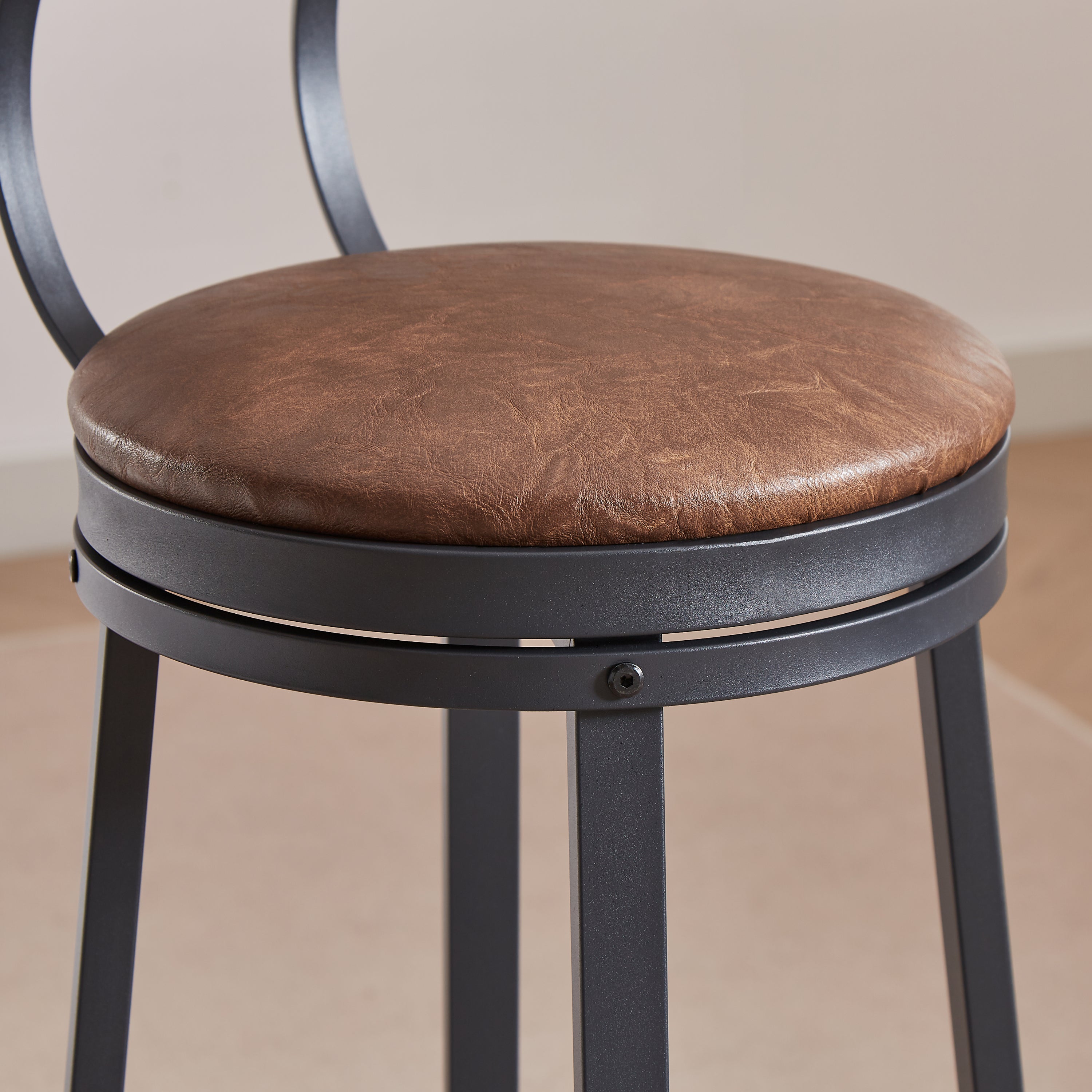 High Bar Stool With Backrest PU Soft Seat Cushion and Footrest (Set of 2) - Rustic Brown