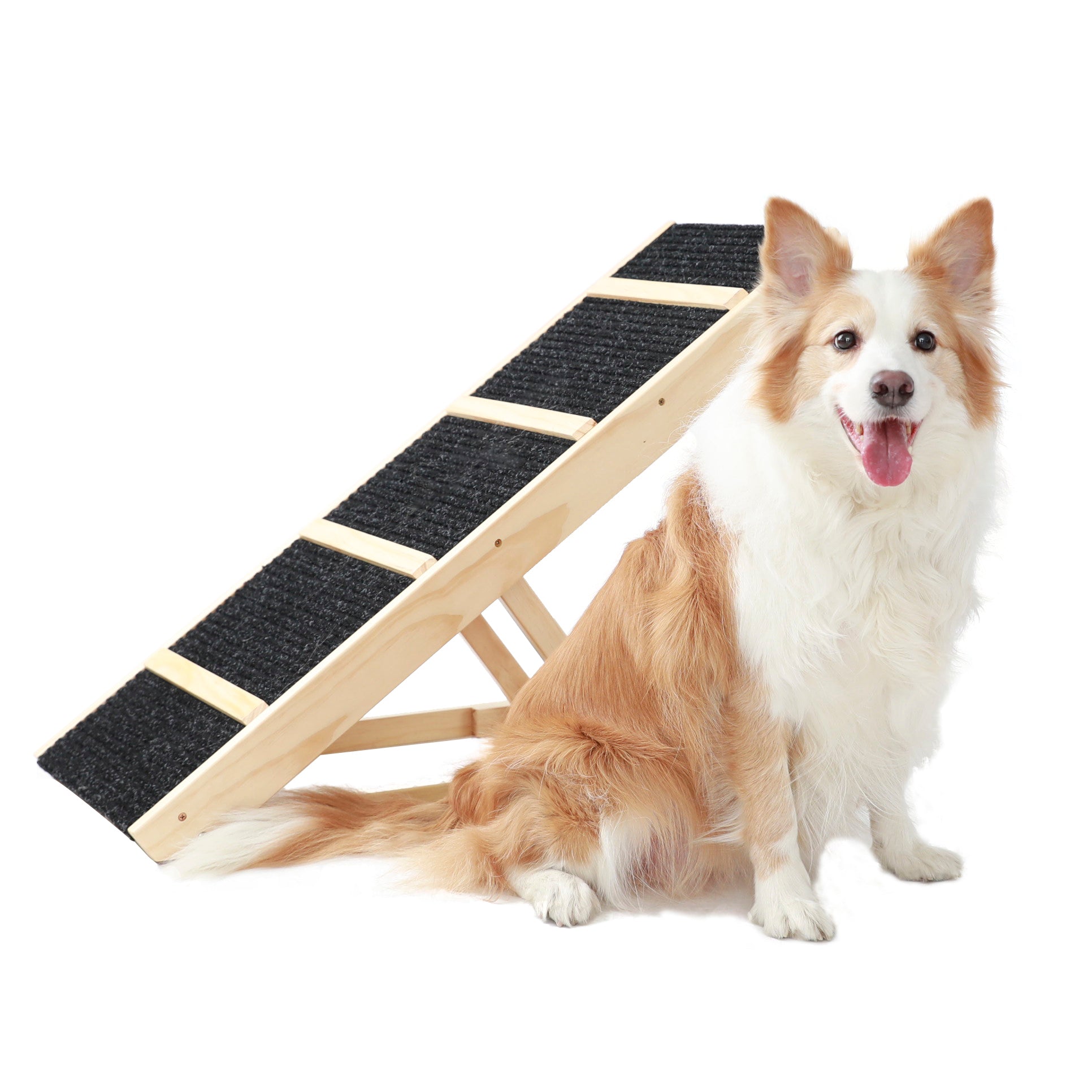 Tall Adjustable Pet Ramp, Folding Portable Wooden Non-Slip Paw Traction Adjustable Height from 9.3" to 24"