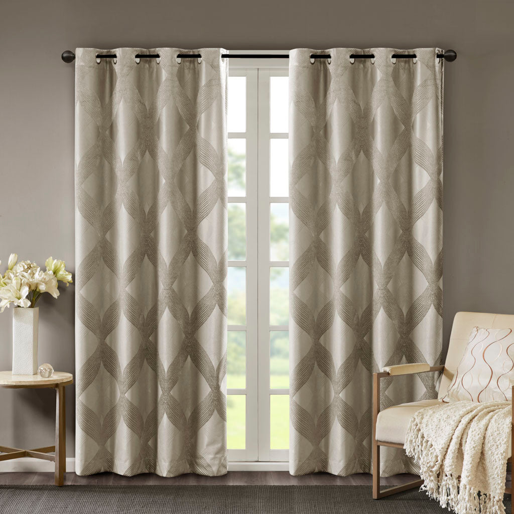 50x84" Ogee Knitted Jacquard Total Blackout Curtain Panel - Taupe