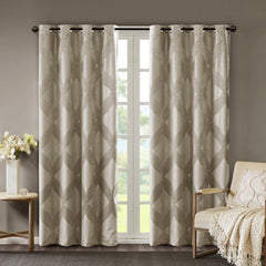 50x84" Ogee Knitted Jacquard Total Blackout Curtain Panel - Taupe