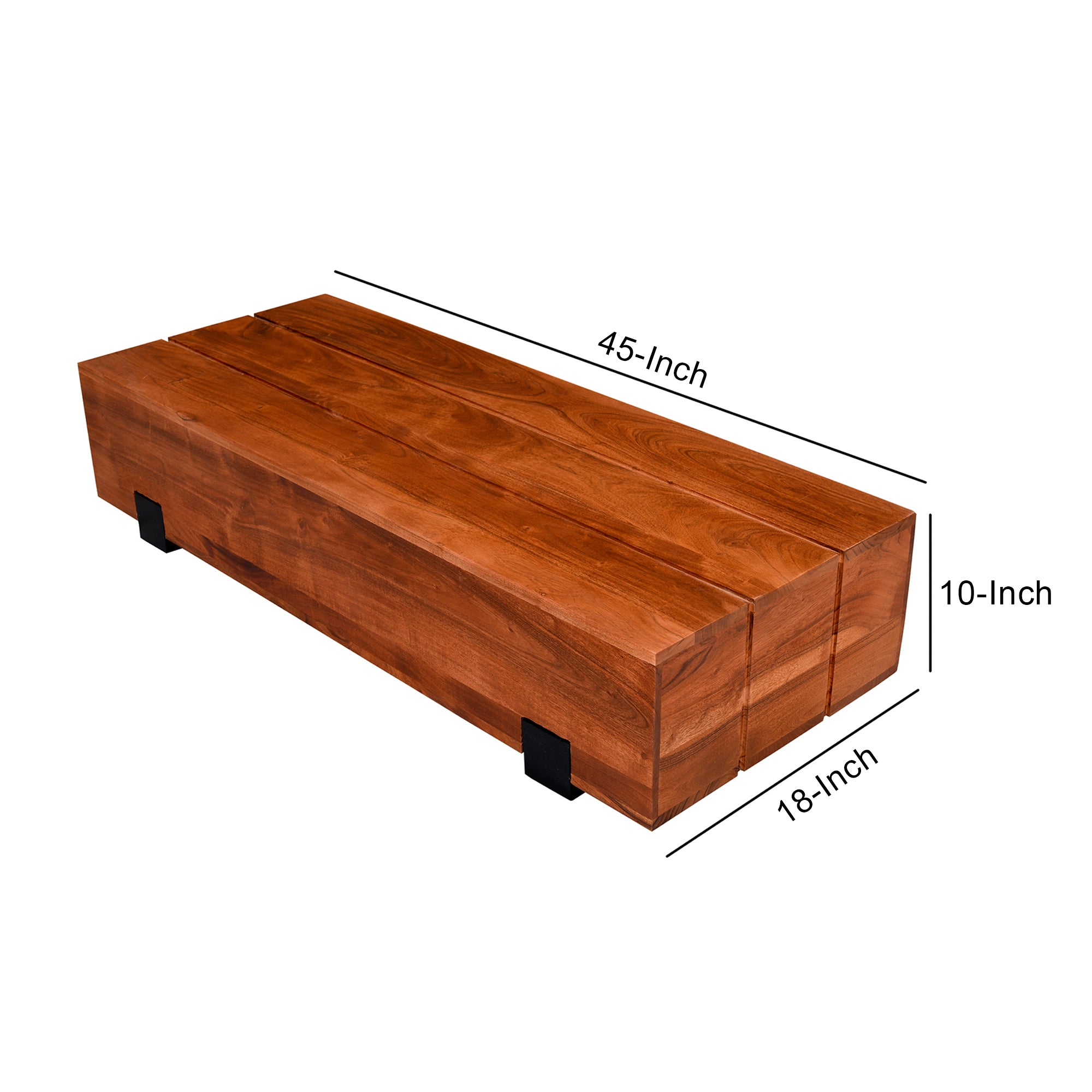 45 Inch Vesavi Handcrafted Rectangular Acacia Wood Coffee Table - Brown and Black