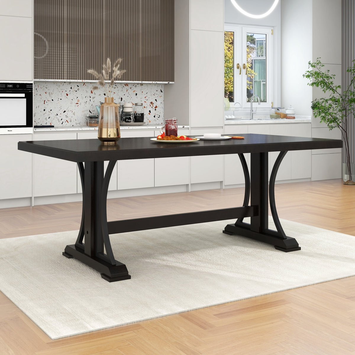 Retro Style Dining Table 78” Wood Rectangular Table, Seats up to 8 - Espresso