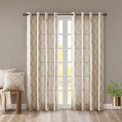 50x108" Fretwork Print Grommet Top Window Curtain Panel - Beige+Grey (1 panel only)