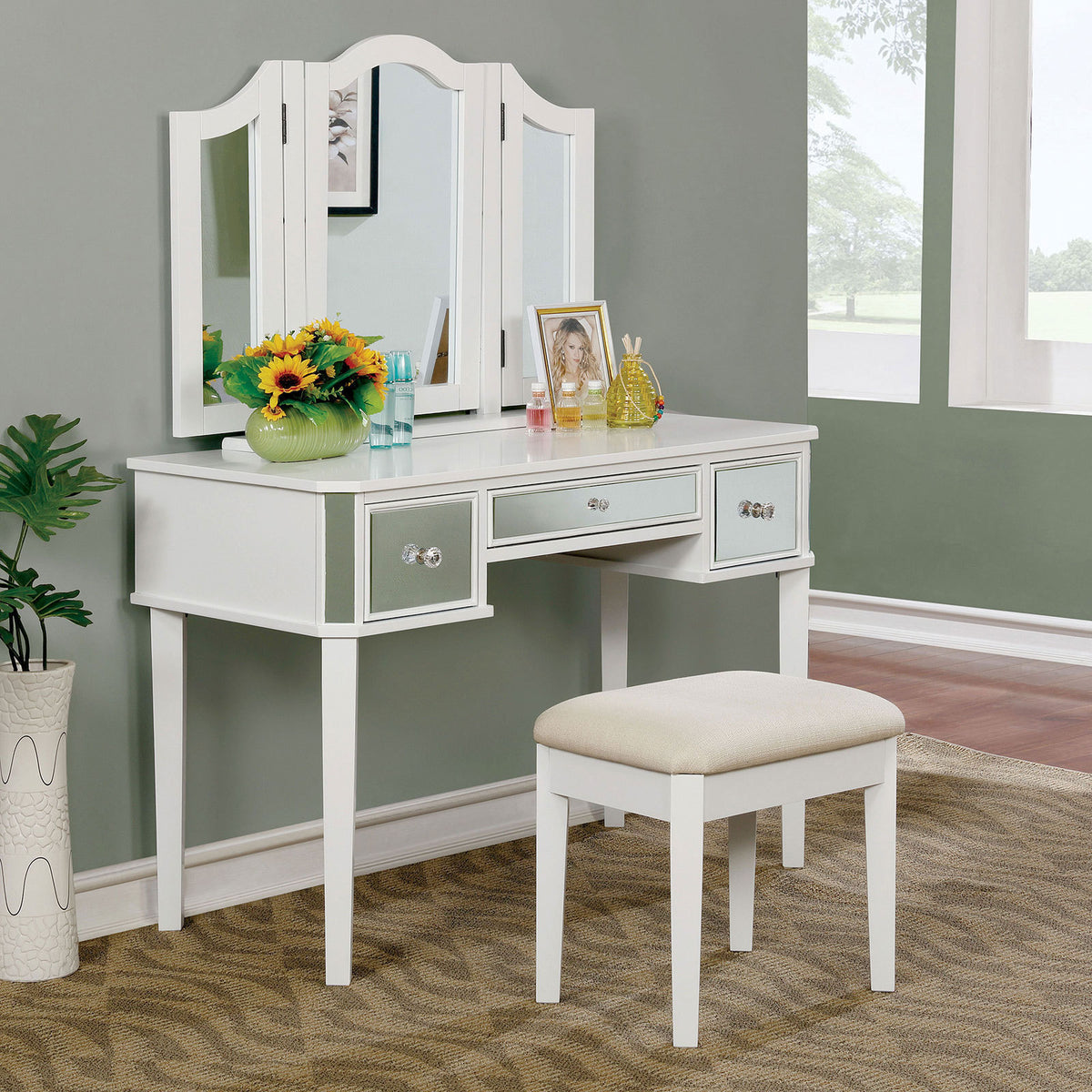 Contemporary White Vanity w/ Stool