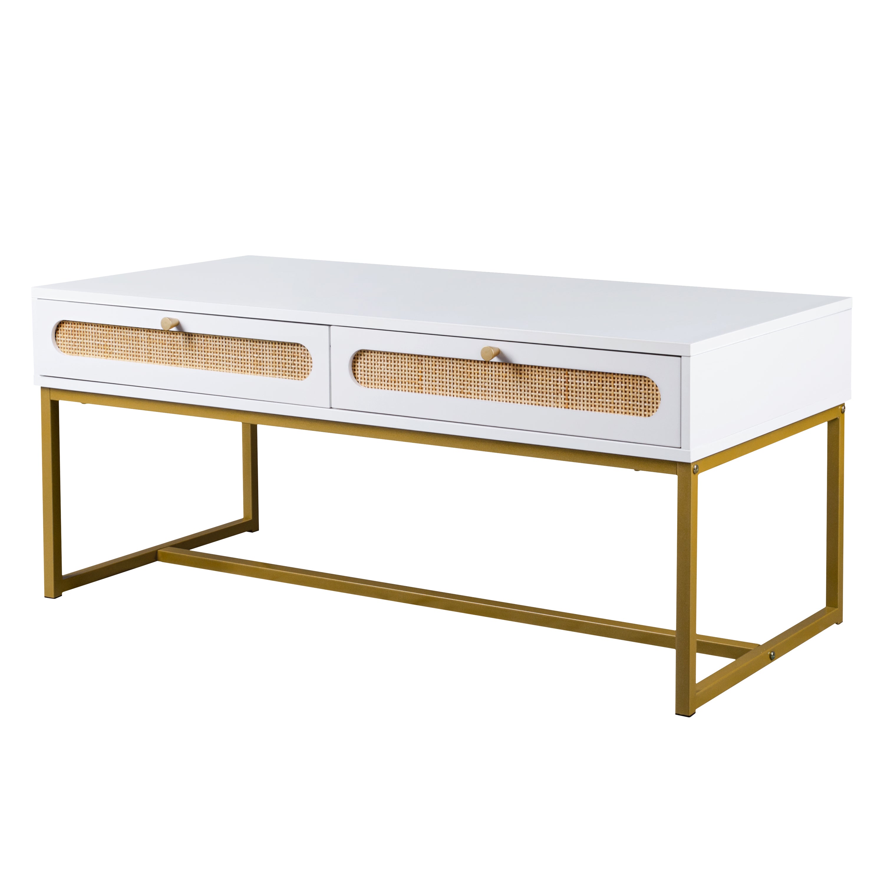 Rattan Coffee Table Modern with 2 Drawers