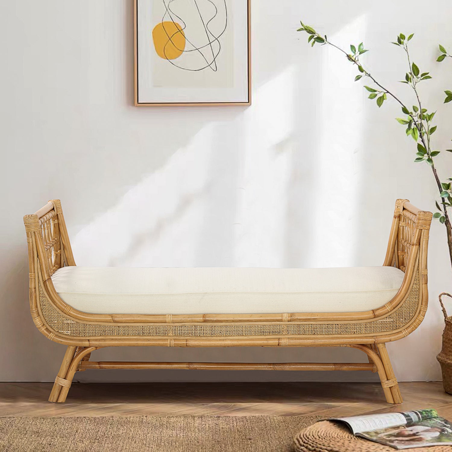 Boho Chic Bench with Cushion - Natural