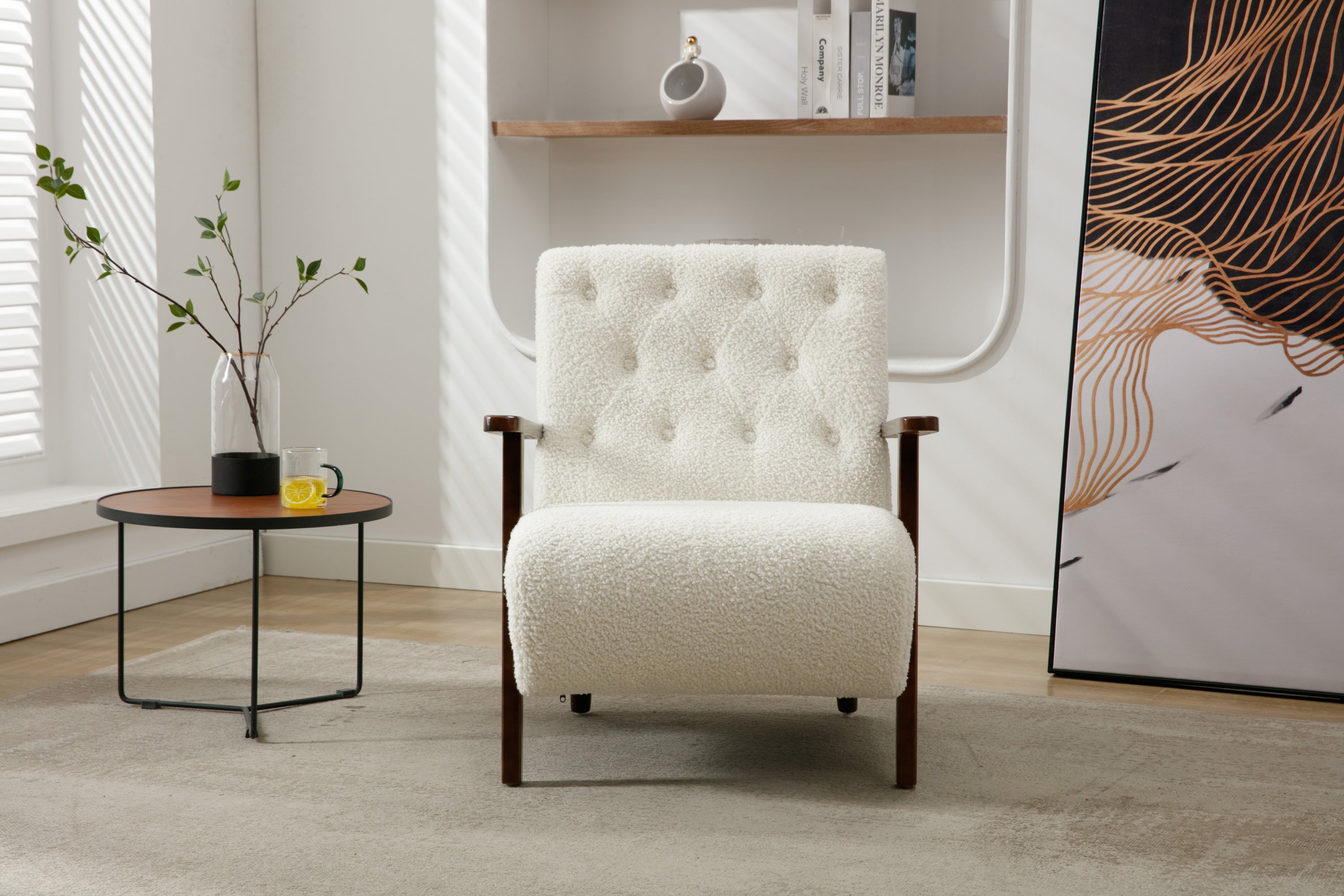Wood Frame Modern Accent Chair Lounge Chair - White Teddy