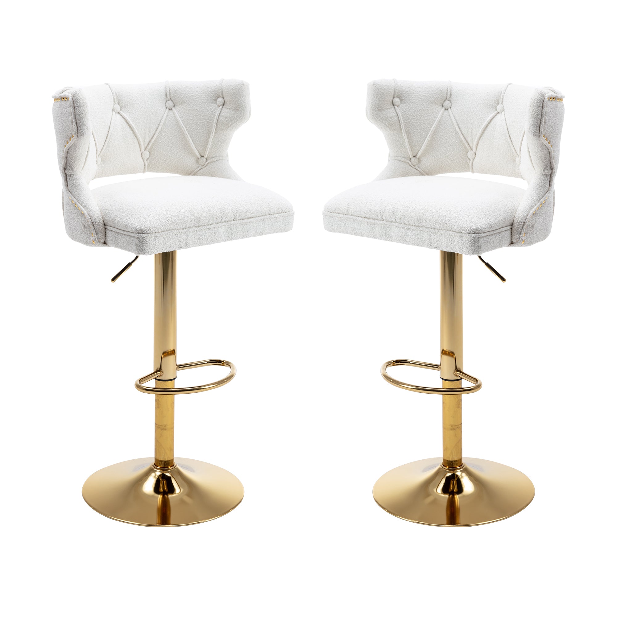 Bar Stools With Back and Footrest Counter Height Dining Chairs (Set of 2) - Boucle Cream
