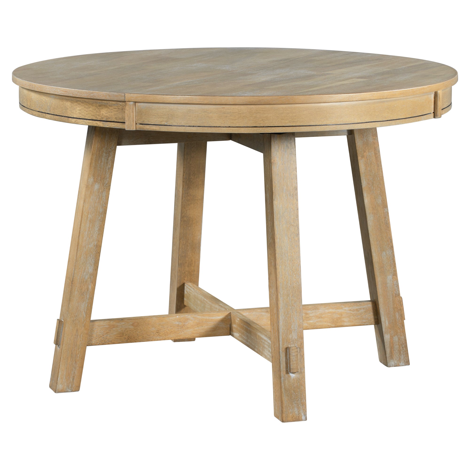 5-Piece Farmhouse Dining Table Set Wood Round Extendable Table and 4 Upholstered Chairs - Natural Wood Wash