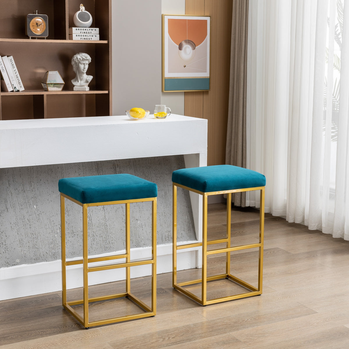 Modern Backless Stool 30 Inch Bar (Set of 2) - Peacock Blue
