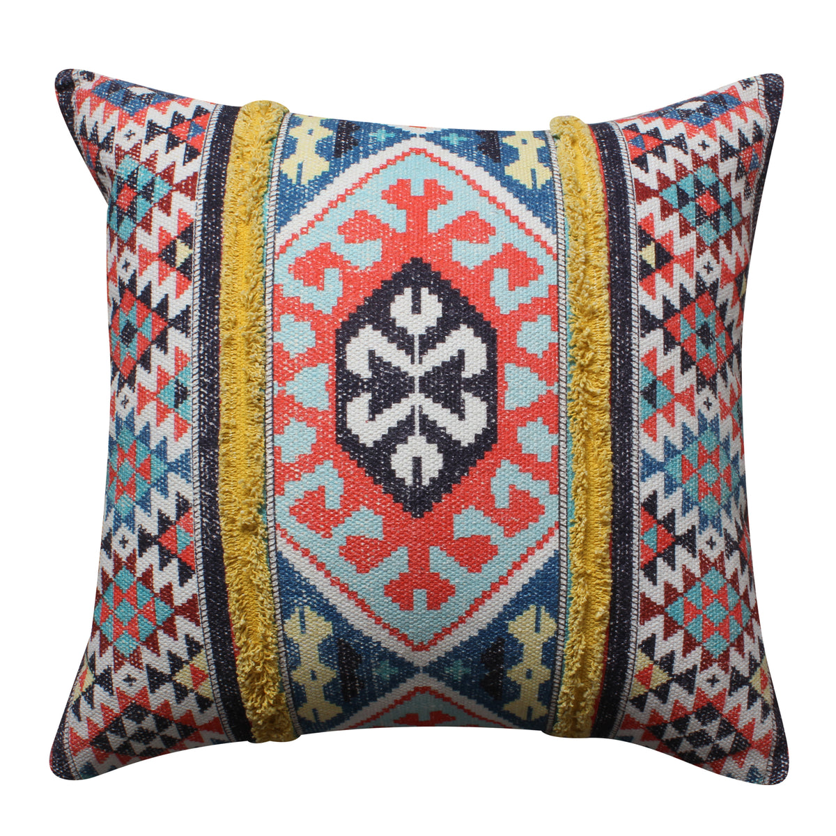 Square Cotton Accent Throw Pillow, Soft Kilim Print - Multicolor