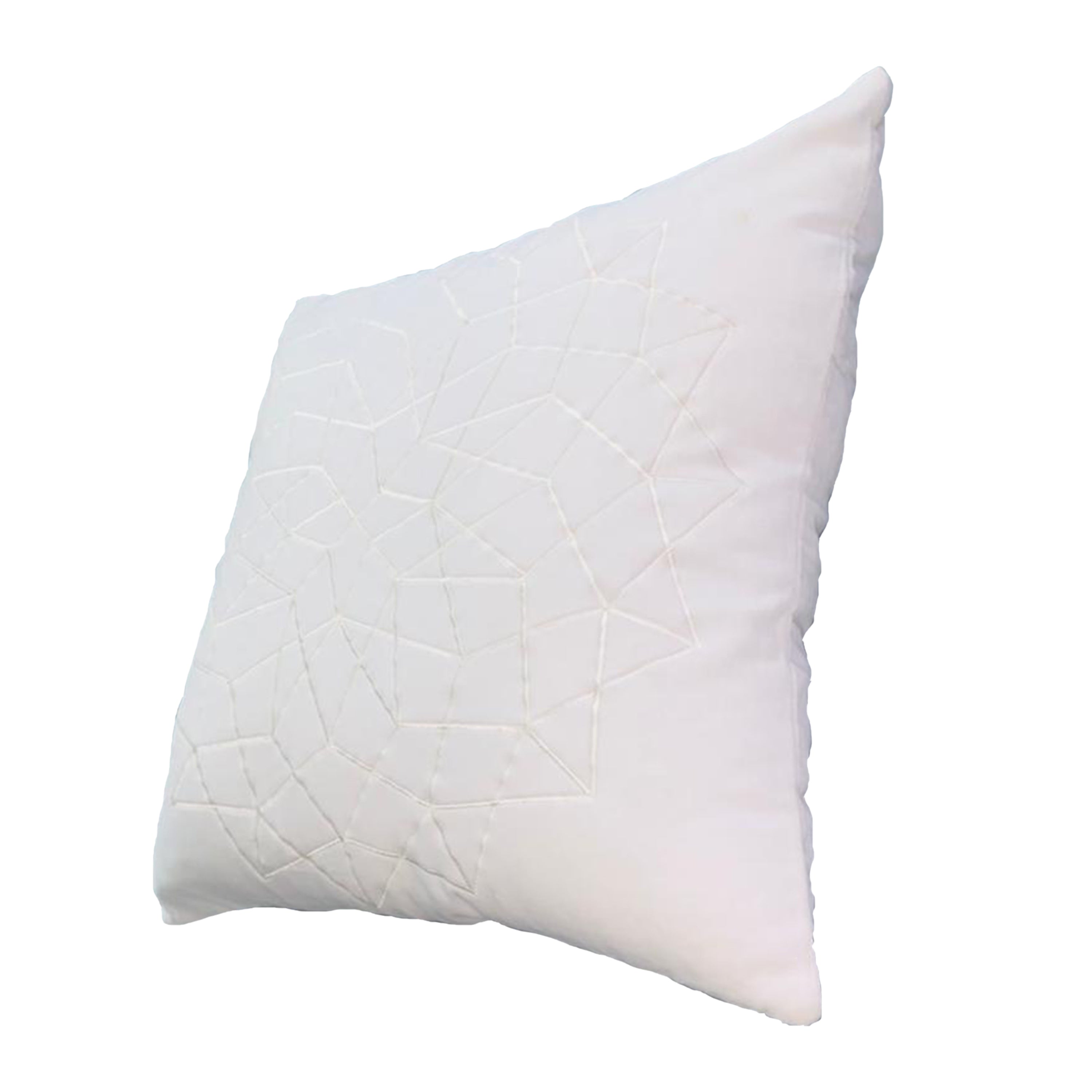 Square Accent Throw Pillow, Embroidered Geometric Abstract Pattern, With Filler - White