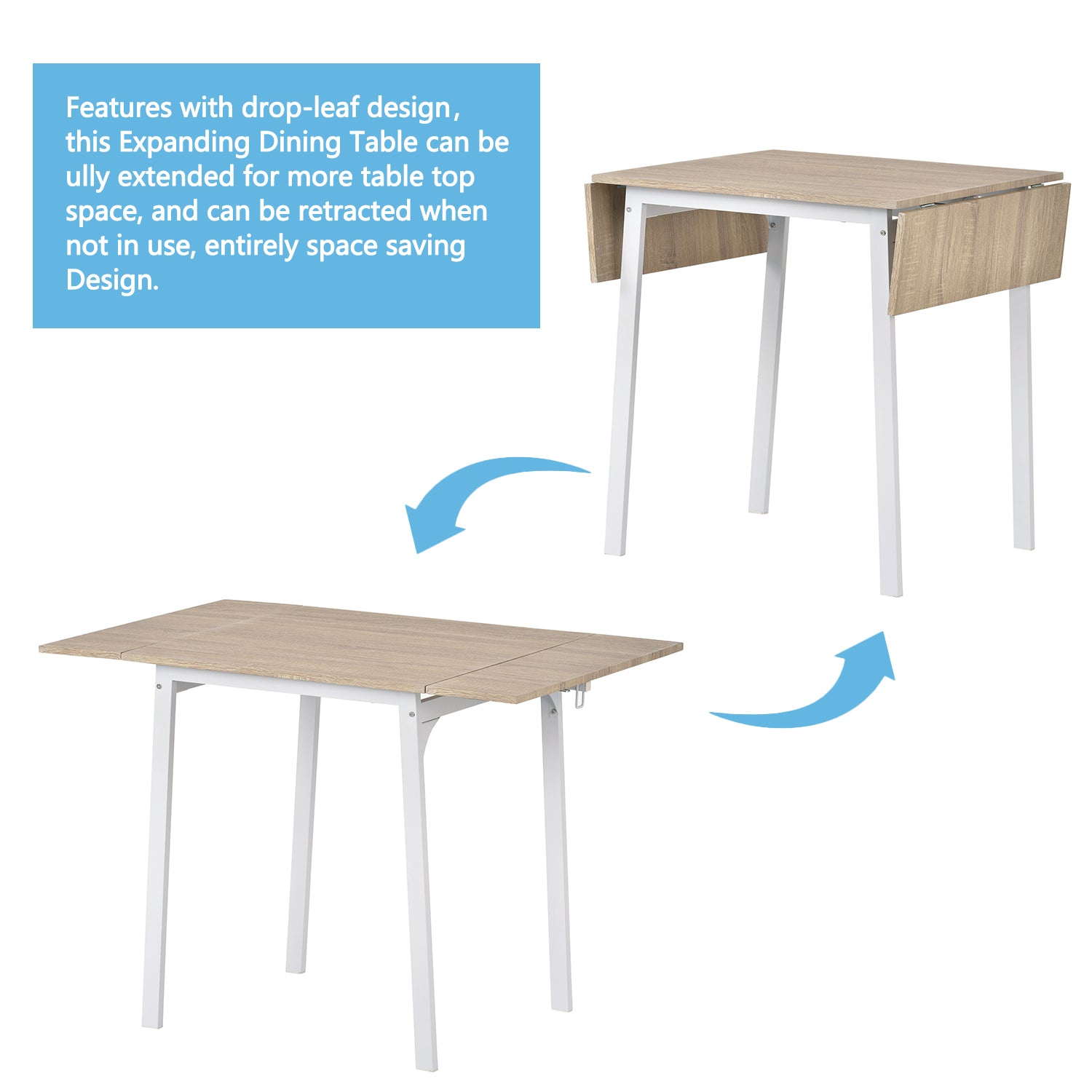 5-piece Modern Metal Dining Set with 1 Leaf Dining Table and 4 chairs - Oak Finish